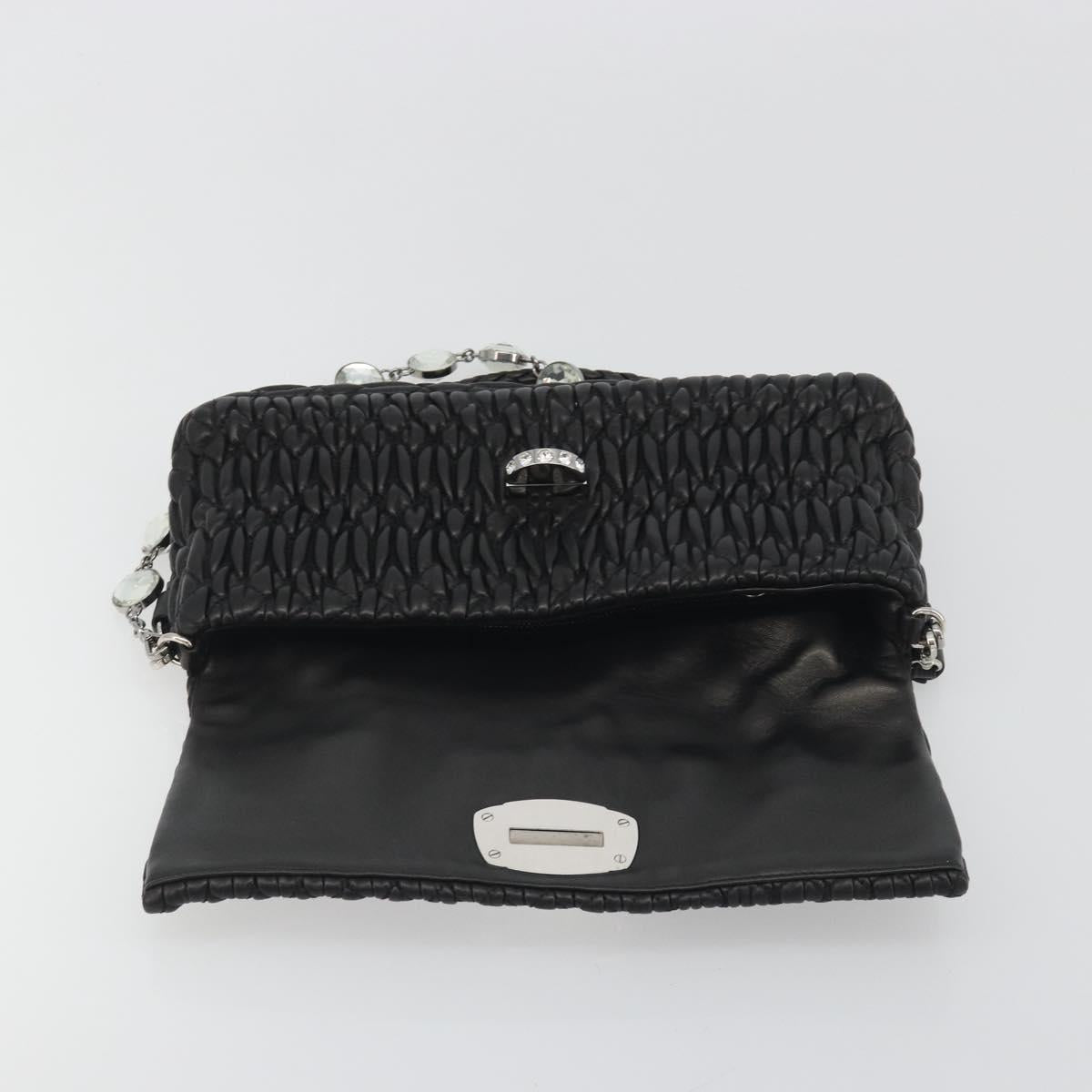 Miu Miu Matelasse Bijoux Chain Shoulder Bag Leather Black Silver Auth 194833SAM