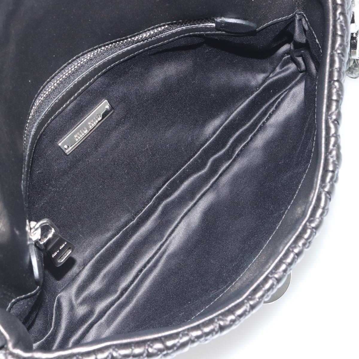 Miu Miu Matelasse Bijoux Chain Shoulder Bag Leather Black Silver Auth 194833SAM