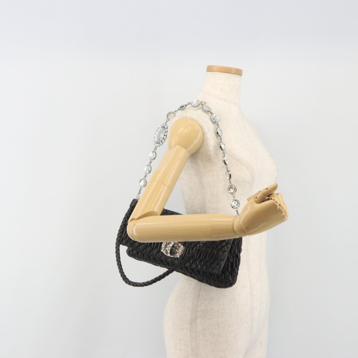 Miu Miu Matelasse Bijoux Chain Shoulder Bag Leather Black Silver Auth 194833SAM