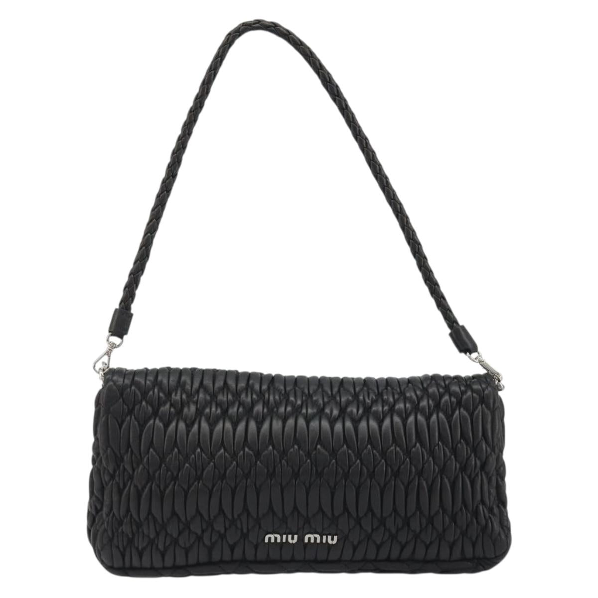 Miu Miu Matelasse Bijoux Chain Shoulder Bag Leather Black Silver Auth 194833SAM