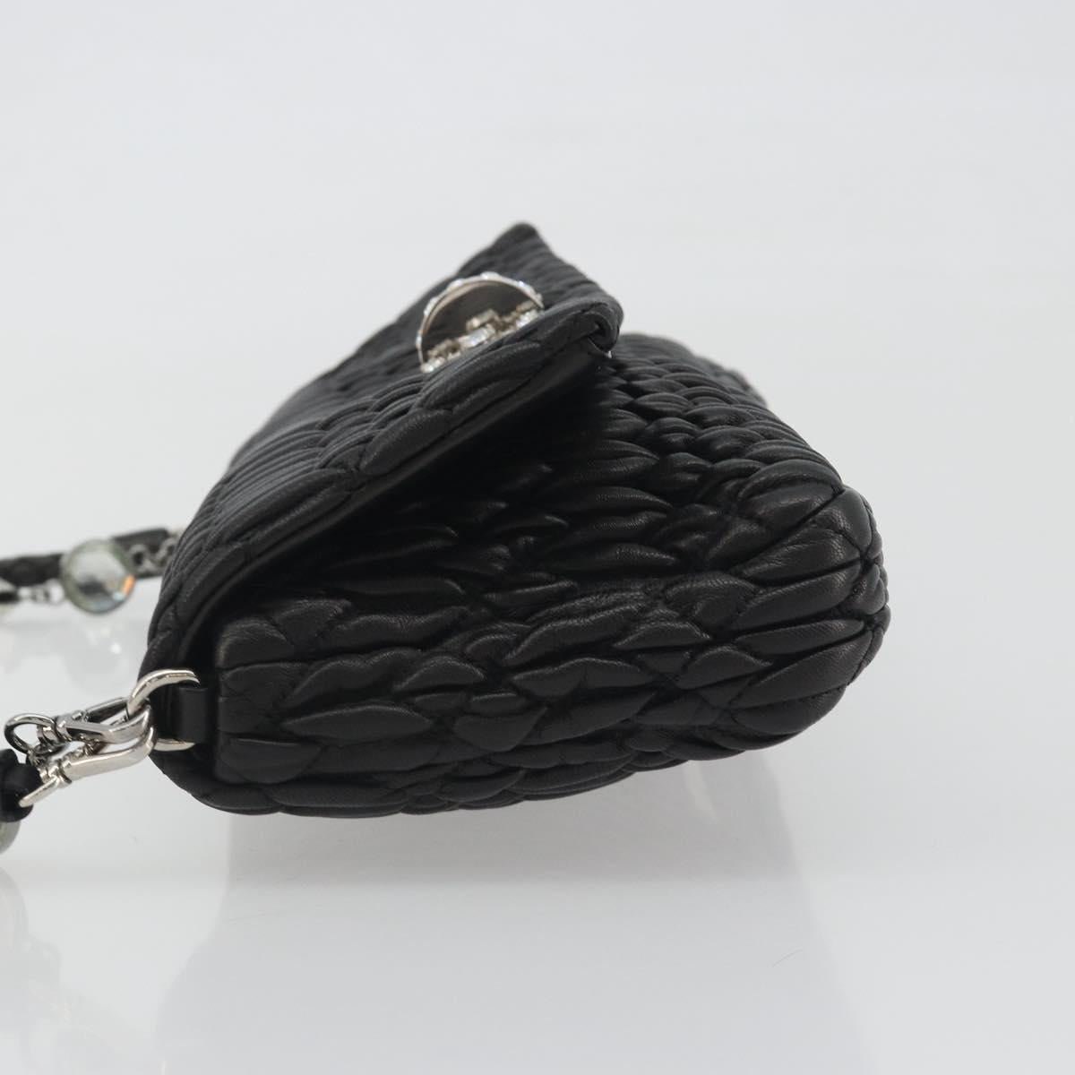 Miu Miu Matelasse Bijoux Chain Shoulder Bag Leather Black Silver Auth 194833SAM