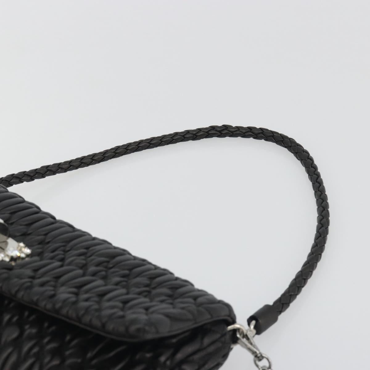 Miu Miu Matelasse Bijoux Chain Shoulder Bag Leather Black Silver Auth 194833SAM