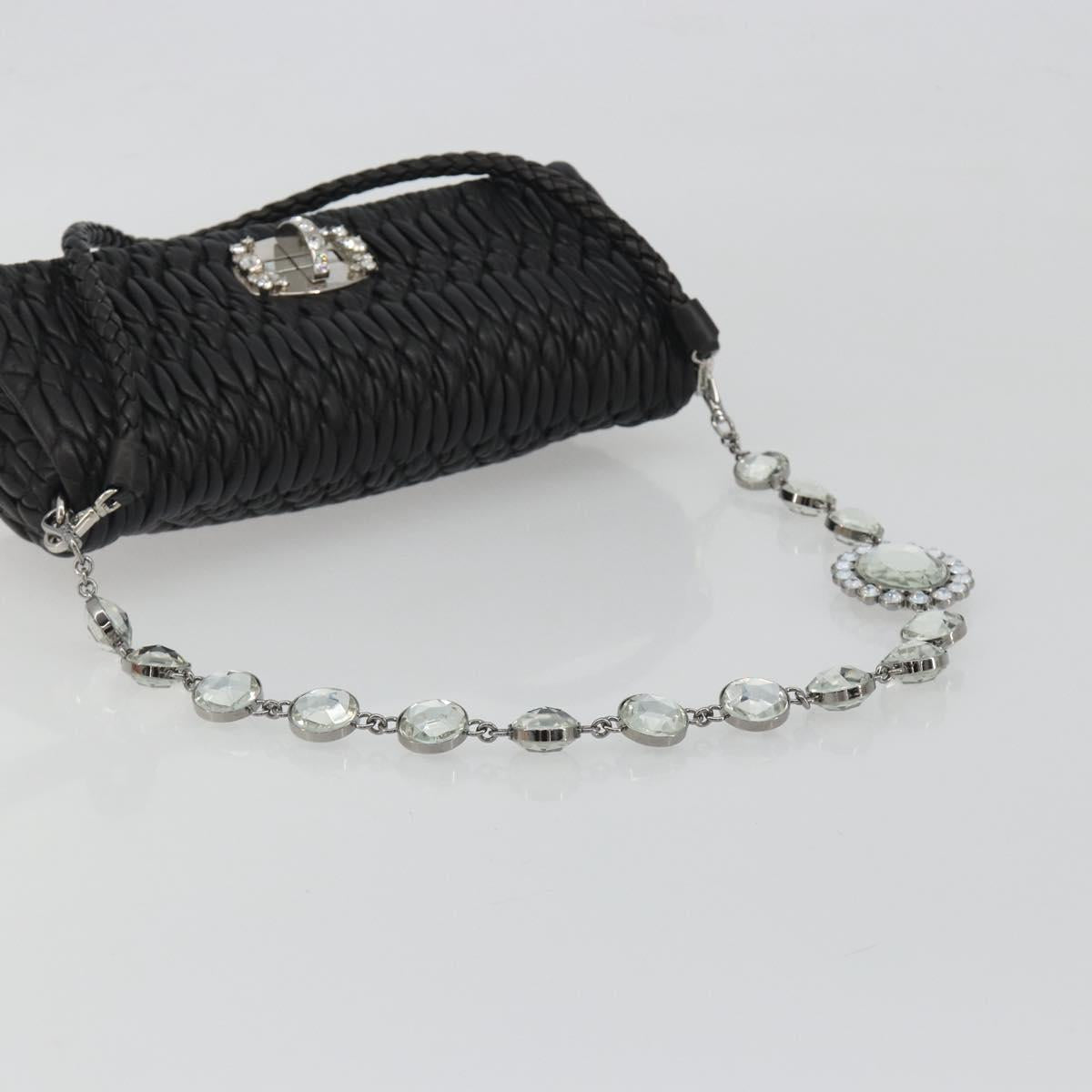 Miu Miu Matelasse Bijoux Chain Shoulder Bag Leather Black Silver Auth 194833SAM