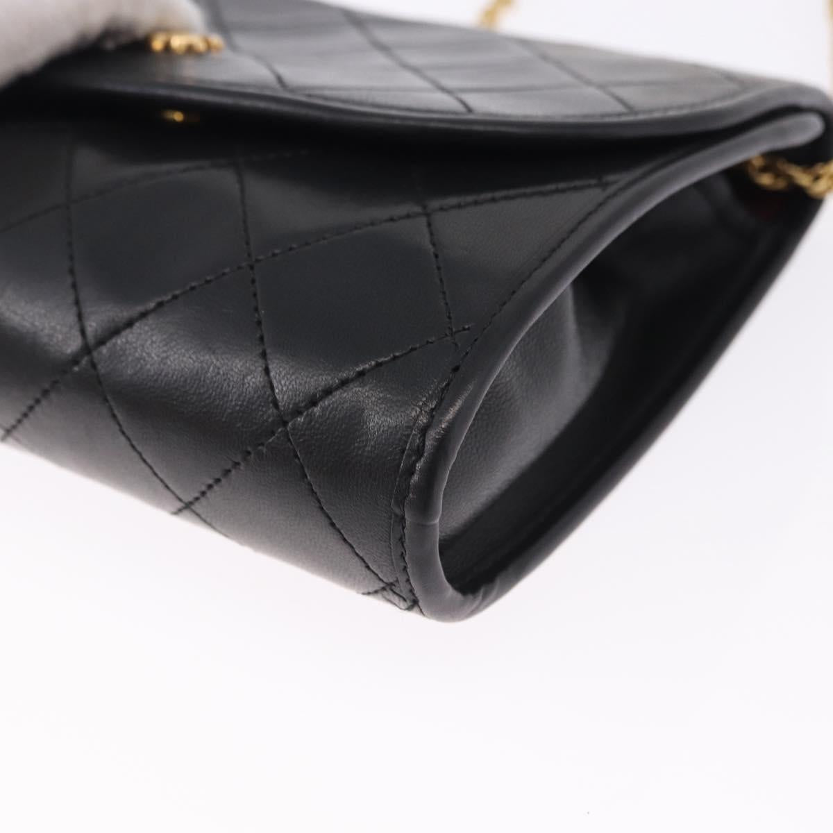CHANEL Matelasse Chain Shoulder Bag Lamb Skin Black Gold CC Auth 194834A