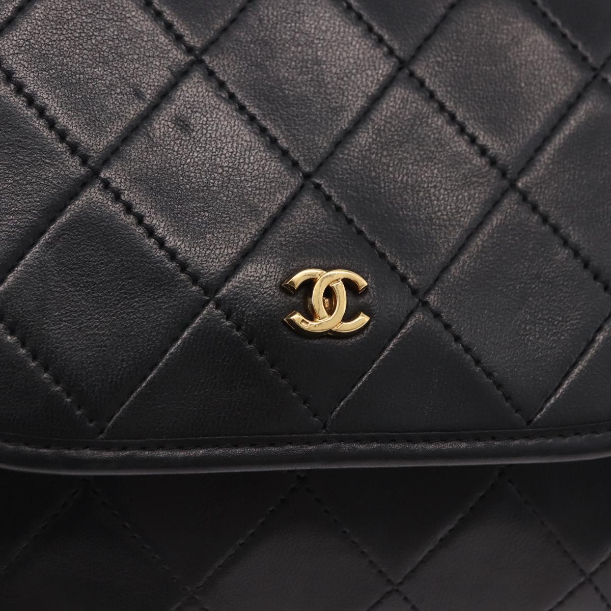 CHANEL Matelasse Chain Shoulder Bag Lamb Skin Black Gold CC Auth 194834A