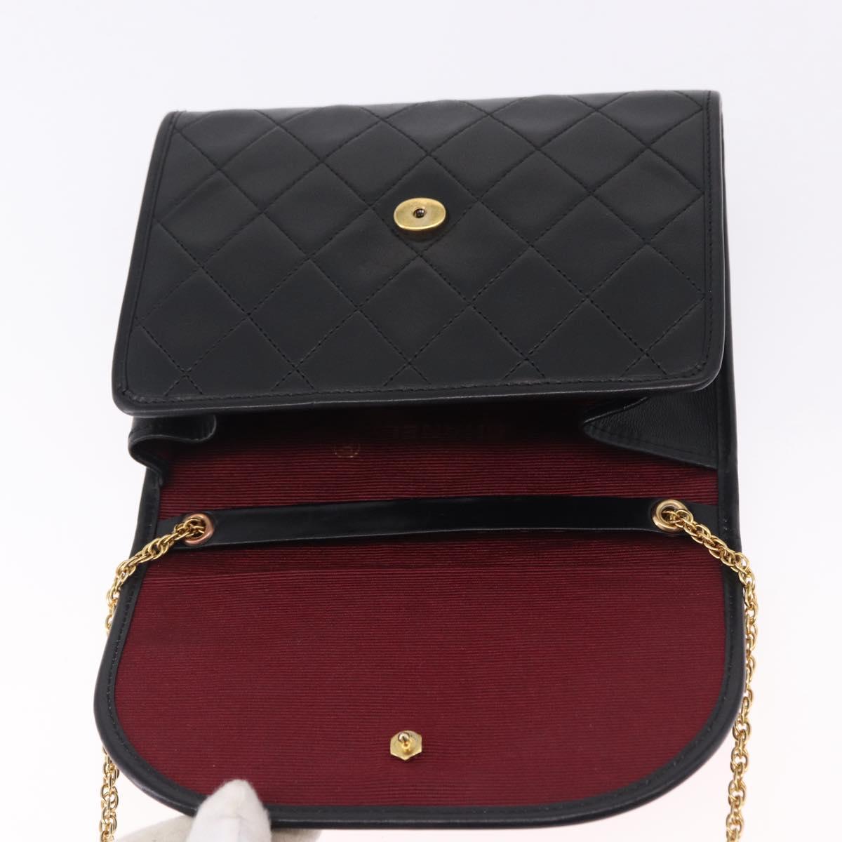 CHANEL Matelasse Chain Shoulder Bag Lamb Skin Black Gold CC Auth 194834A