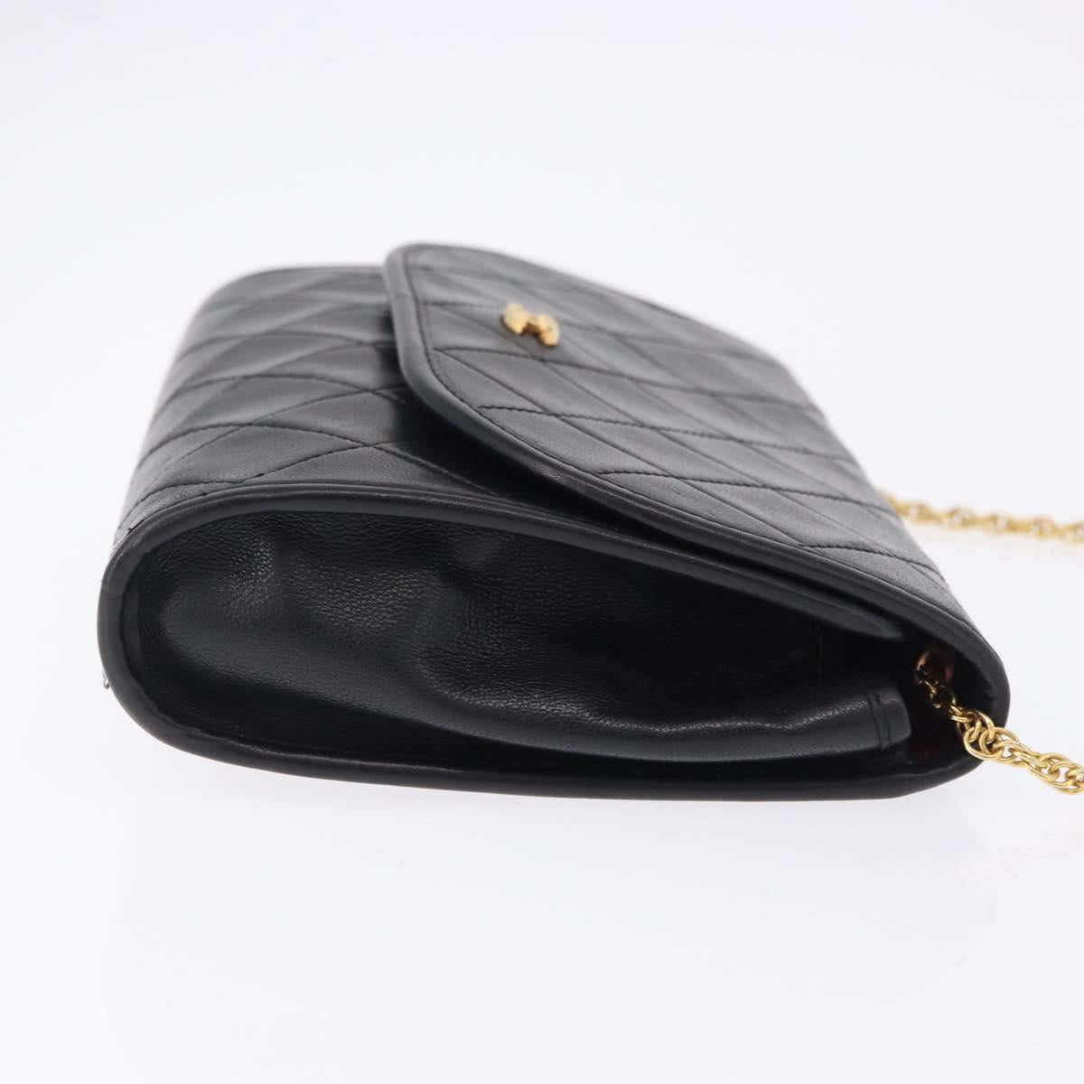 CHANEL Matelasse Chain Shoulder Bag Lamb Skin Black Gold CC Auth 194834A