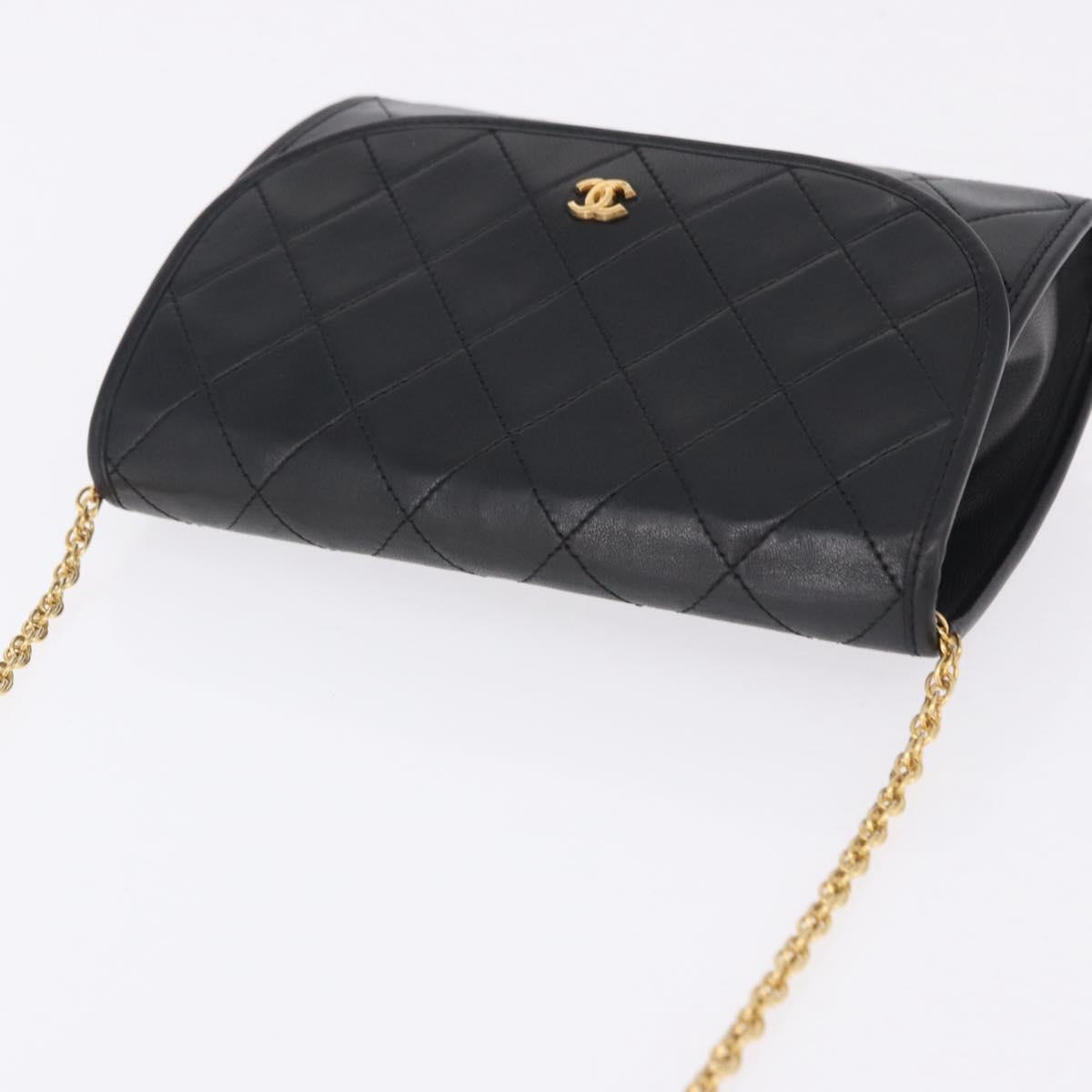 CHANEL Matelasse Chain Shoulder Bag Lamb Skin Black Gold CC Auth 194834A