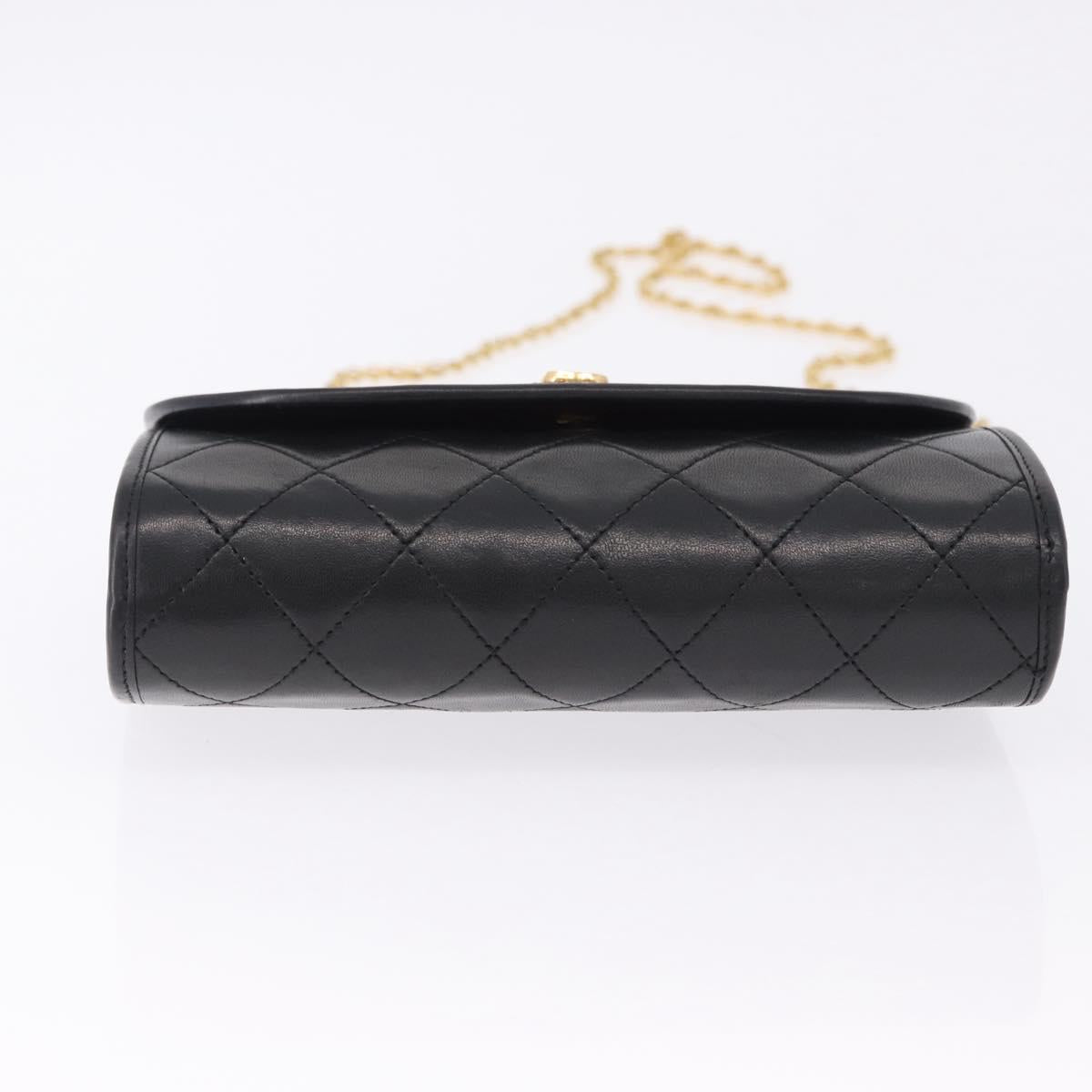 CHANEL Matelasse Chain Shoulder Bag Lamb Skin Black Gold CC Auth 194834A