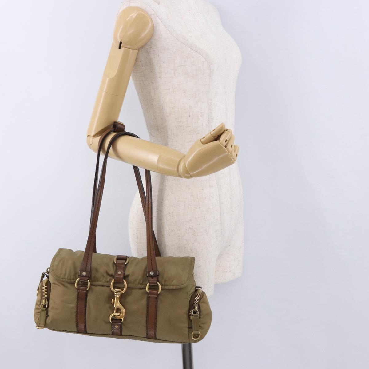 Miu Miu Shoulder Bag Nylon Beige Gold Auth 194838A
