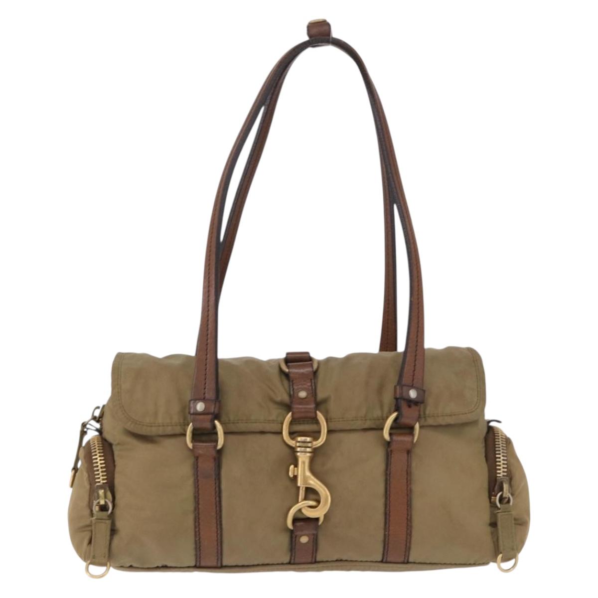 Miu Miu Shoulder Bag Nylon Beige Gold Auth 194838A