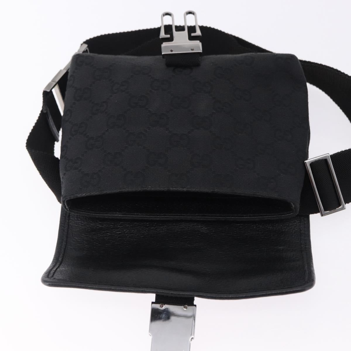 GUCCI GG Canvas Waist Bag Black Silver 131236 Auth 194839A
