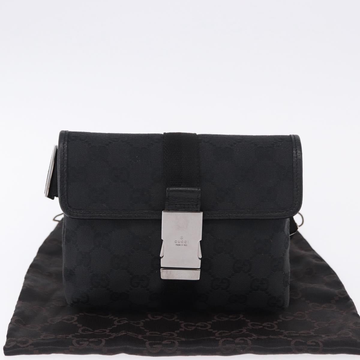 GUCCI GG Canvas Waist Bag Black Silver 131236 Auth 194839A