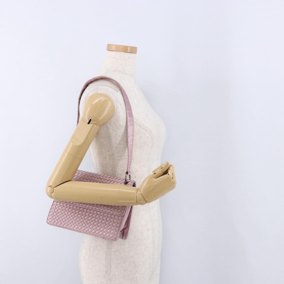 BOTTEGA VENETA INTRECCIATO Shoulder Bag Satin Pink Silver Auth 194840V