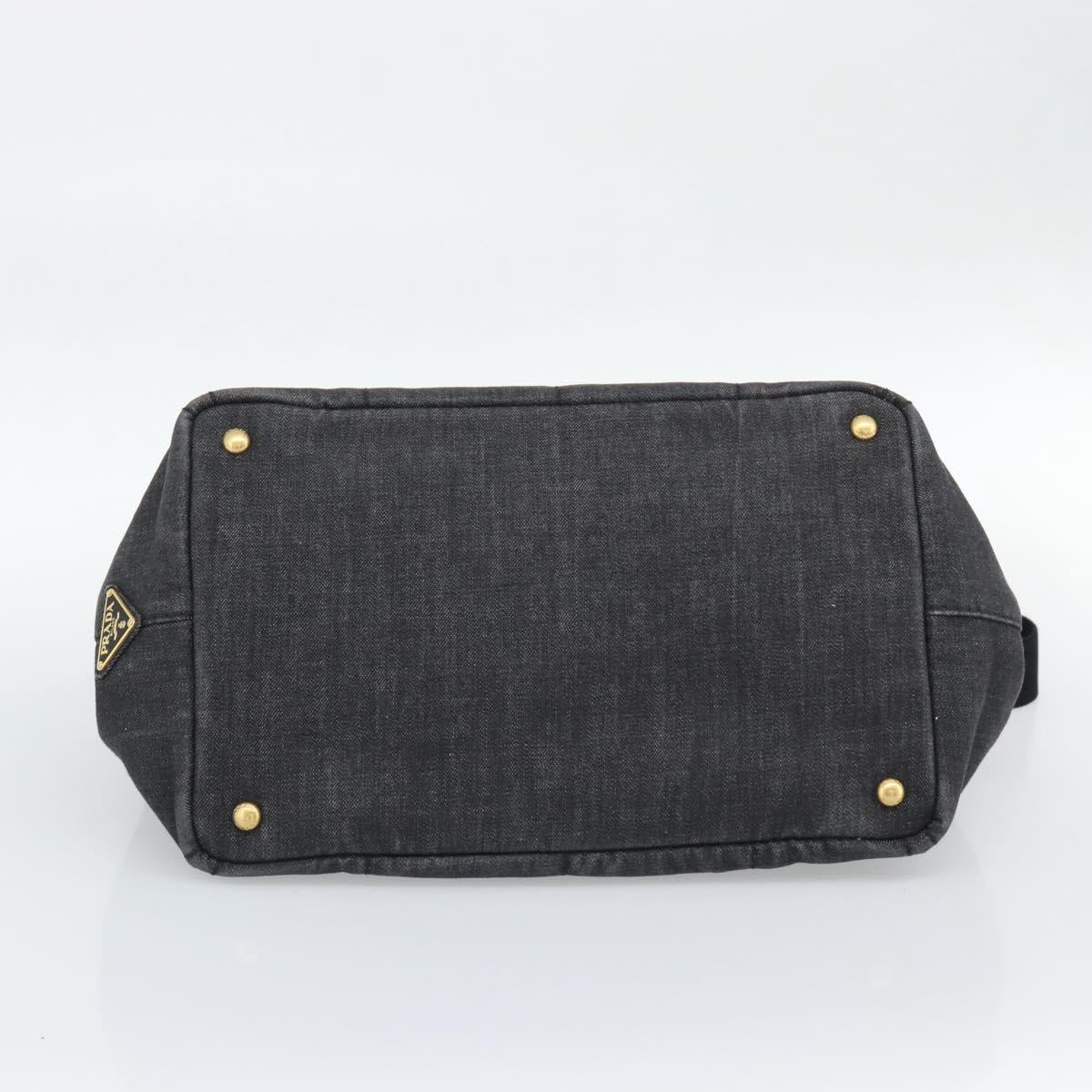 PRADA Canapa MM Hand Bag Denim 2way Black Gold Auth 194841V
