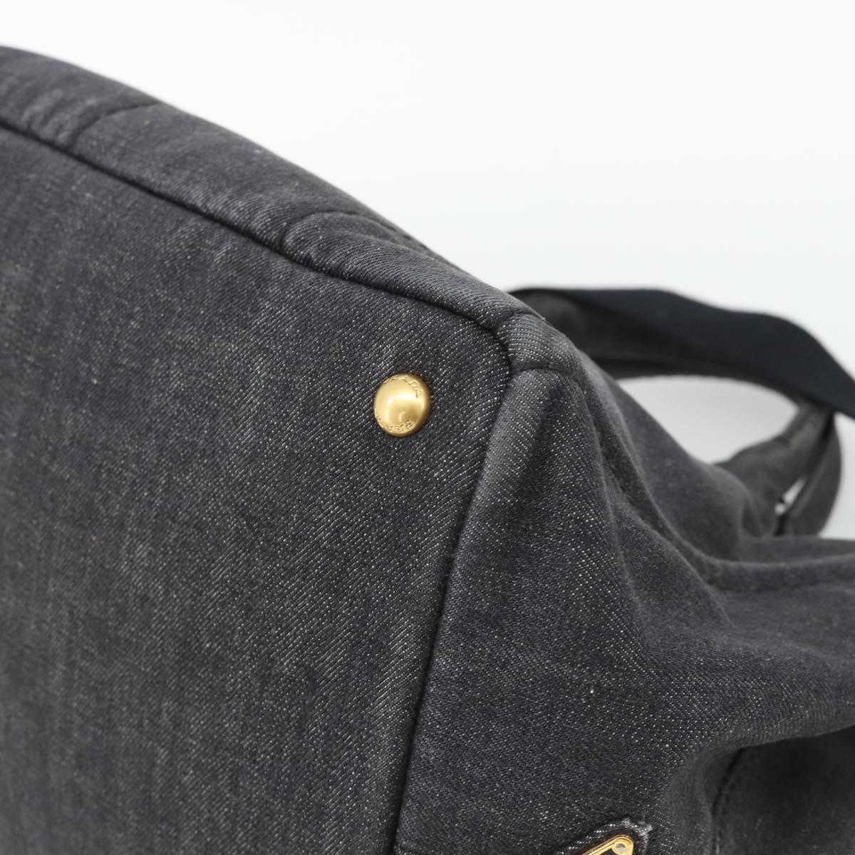 PRADA Canapa MM Hand Bag Denim 2way Black Gold Auth 194841V