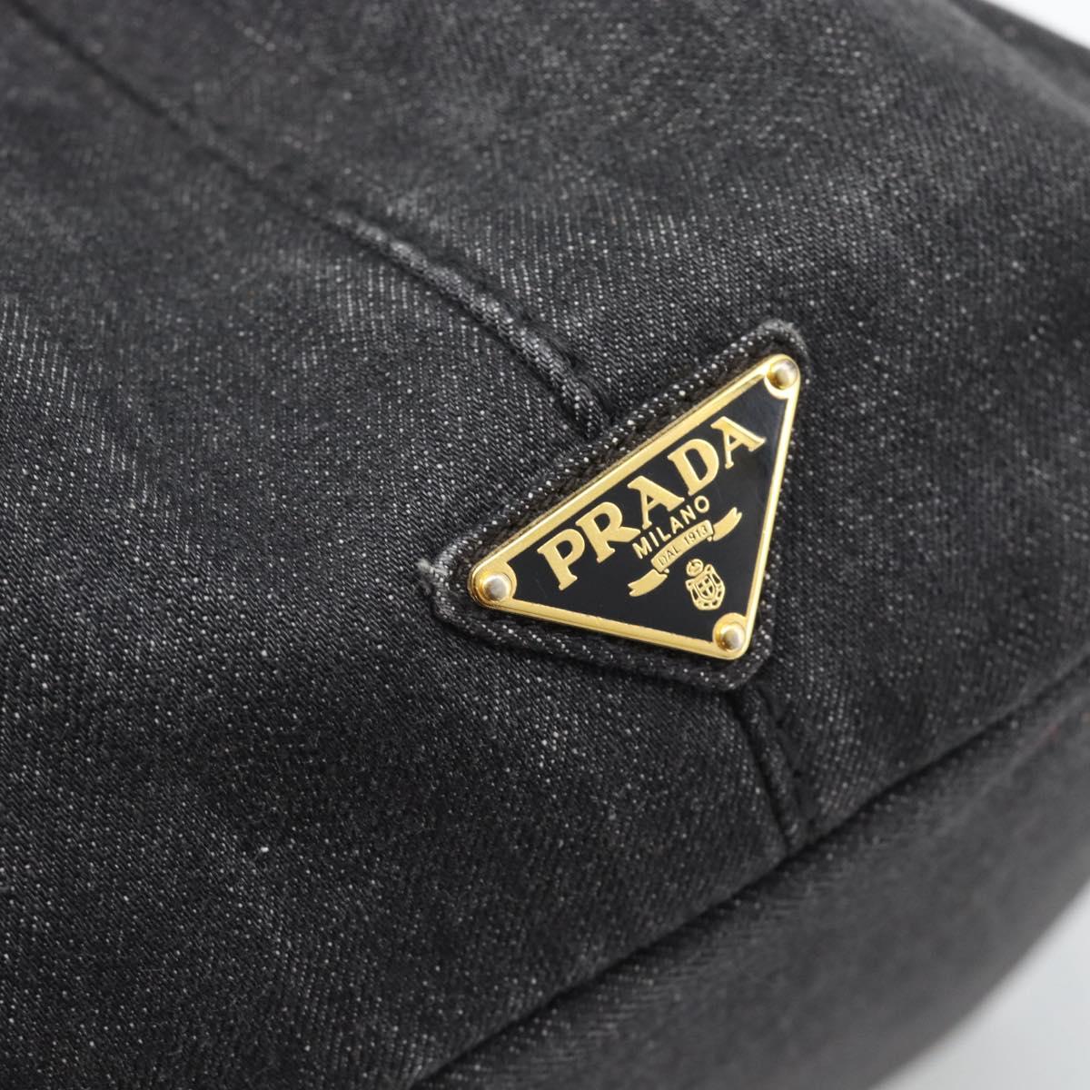 PRADA Canapa MM Hand Bag Denim 2way Black Gold Auth 194841V