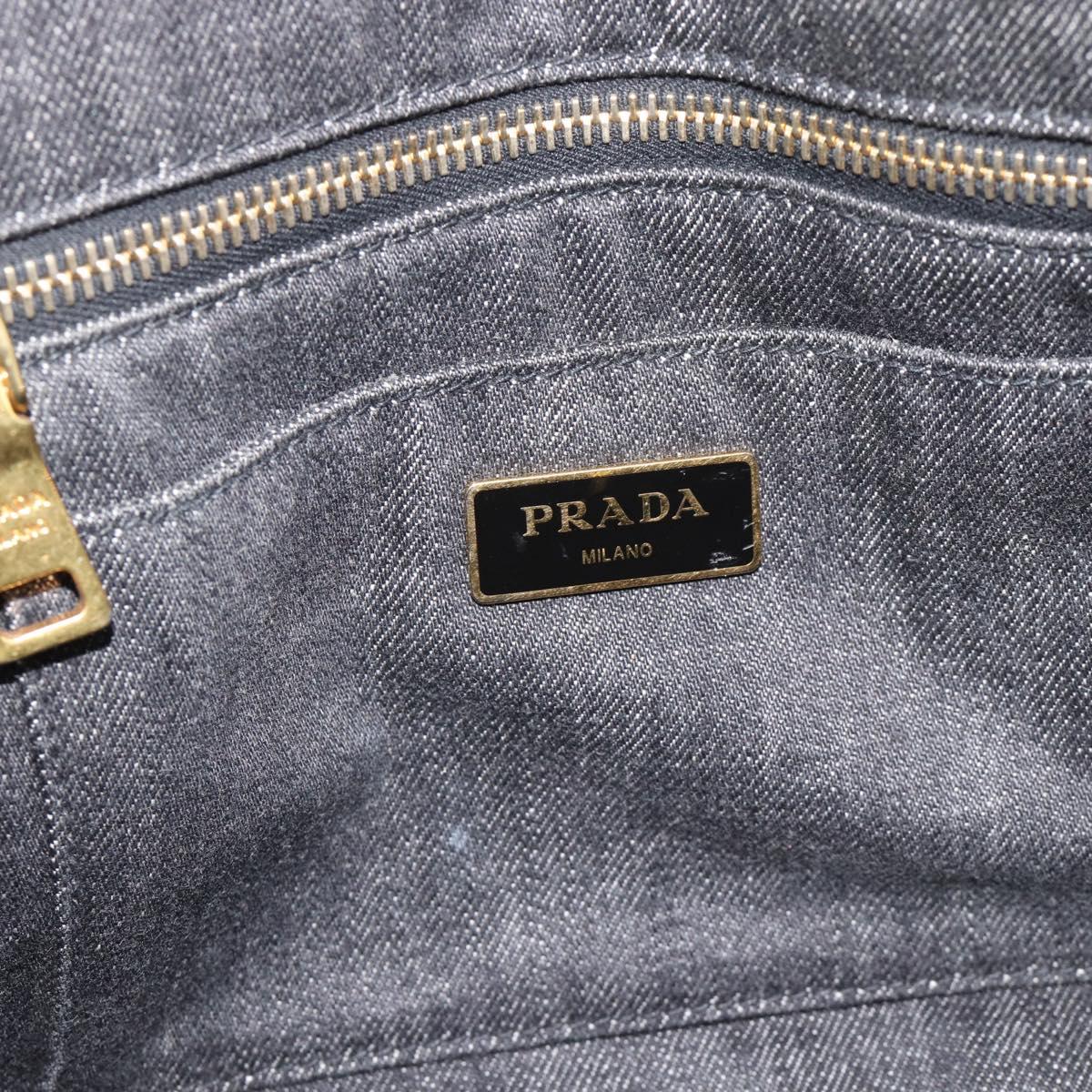 PRADA Canapa MM Hand Bag Denim 2way Black Gold Auth 194841V