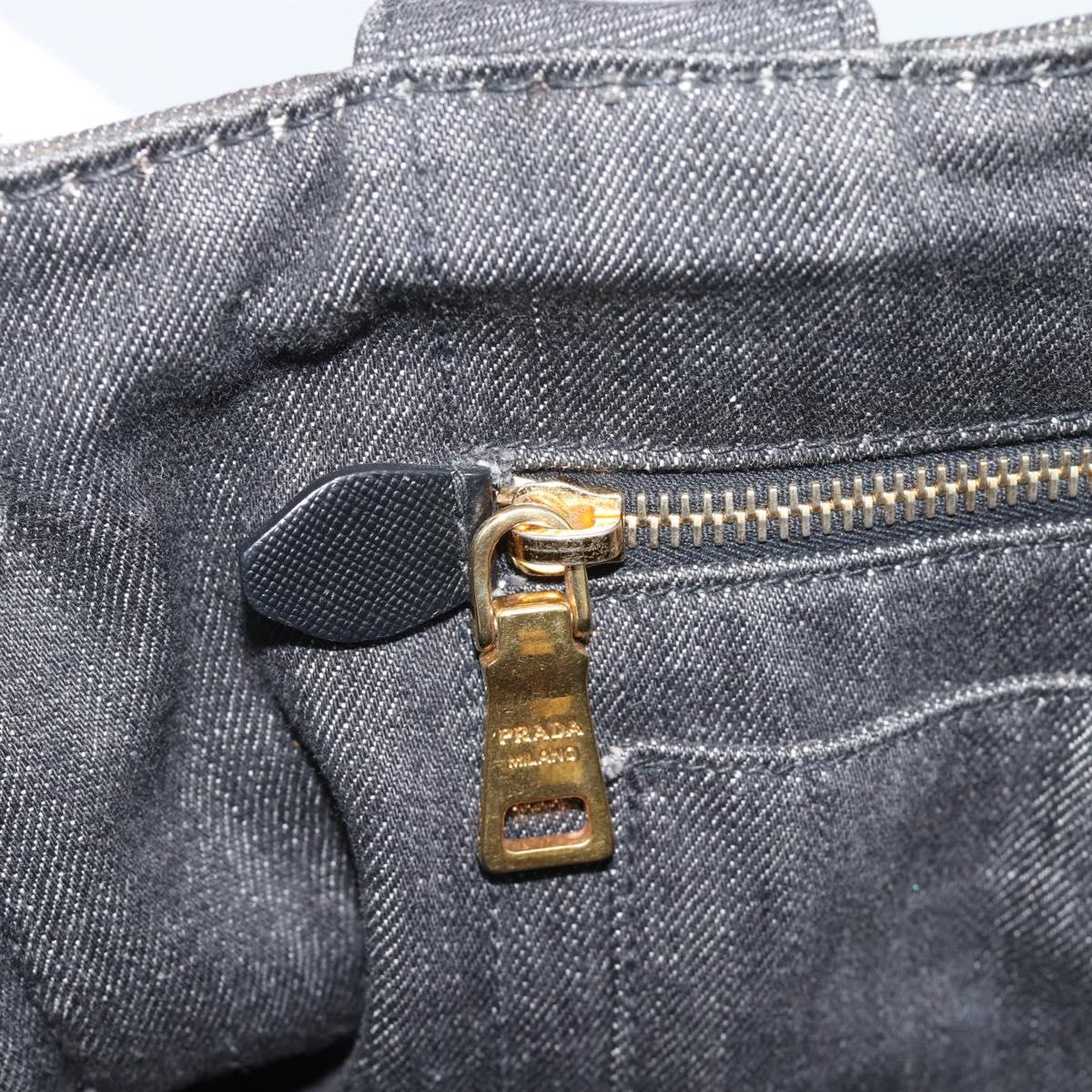 PRADA Canapa MM Hand Bag Denim 2way Black Gold Auth 194841V