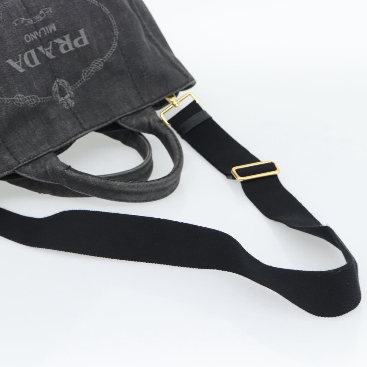 PRADA Canapa MM Hand Bag Denim 2way Black Gold Auth 194841V