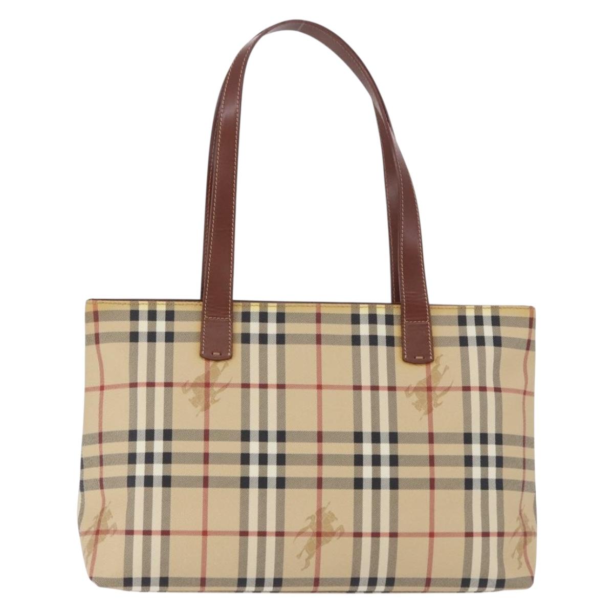 BURBERRY Nova Check blue Tote Bag PVC Beige Gold Auth 194843V
