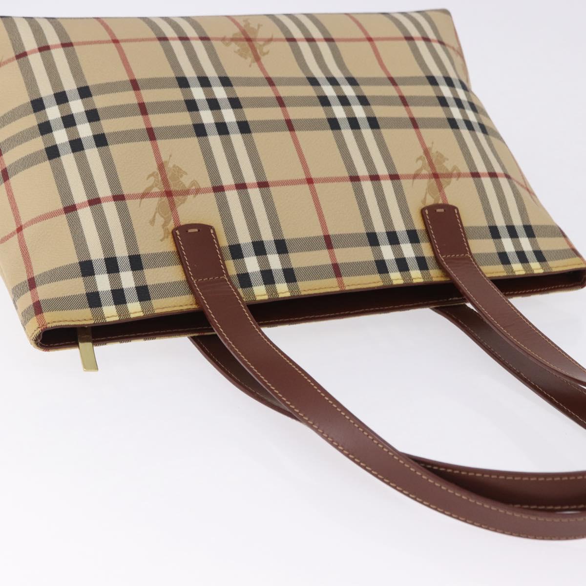 BURBERRY Nova Check blue Tote Bag PVC Beige Gold Auth 194843V