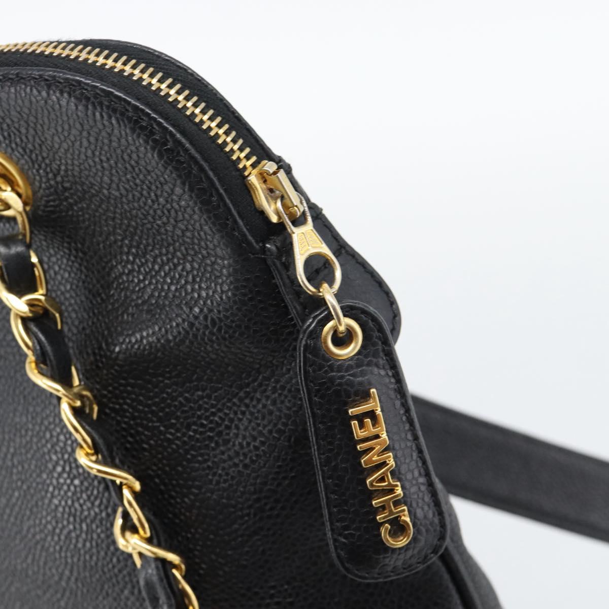 CHANEL Triple Coco Chain Tote Bag Caviar Skin Black Gold CC Auth 194844V
