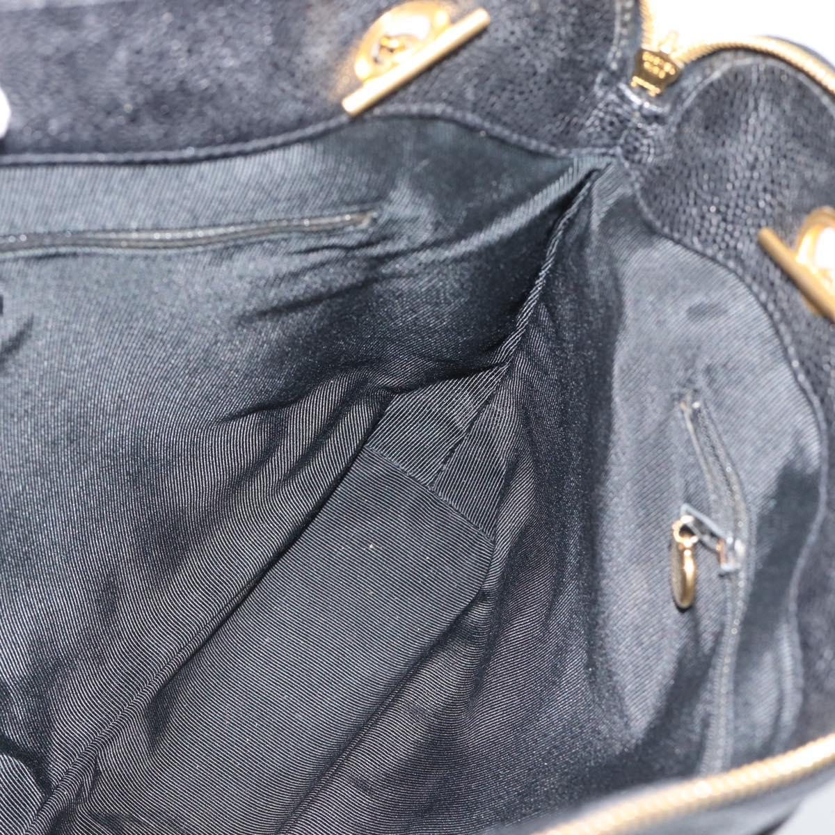 CHANEL Triple Coco Chain Tote Bag Caviar Skin Black Gold CC Auth 194844V