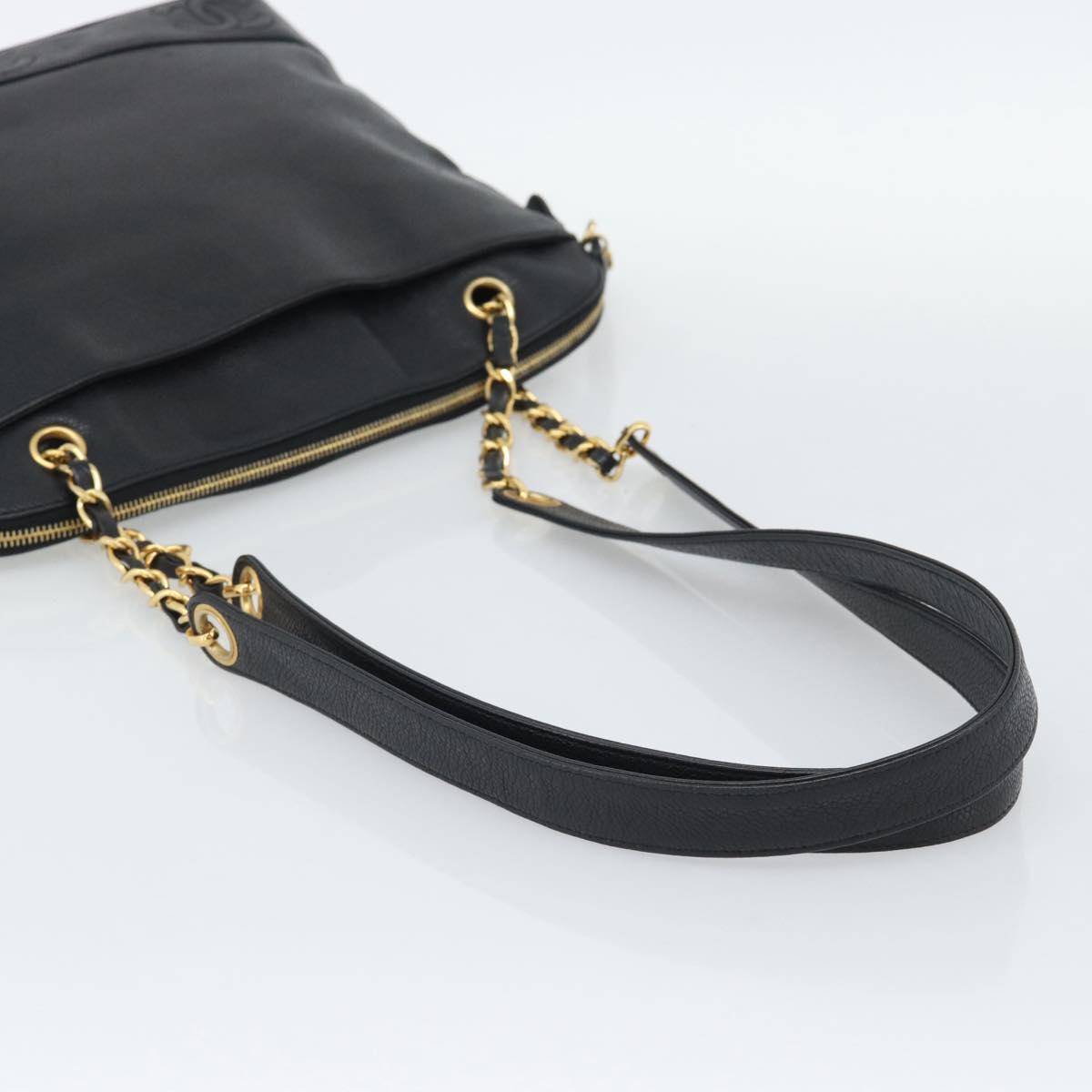 CHANEL Triple Coco Chain Tote Bag Caviar Skin Black Gold CC Auth 194844V