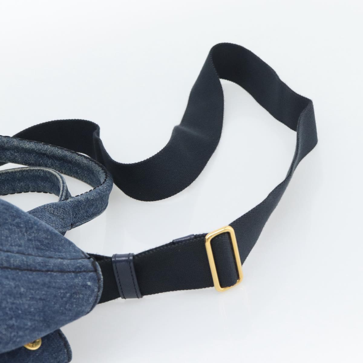 PRADA Canapa M Hand Bag Denim 2way Blue Gold Auth 194845V
