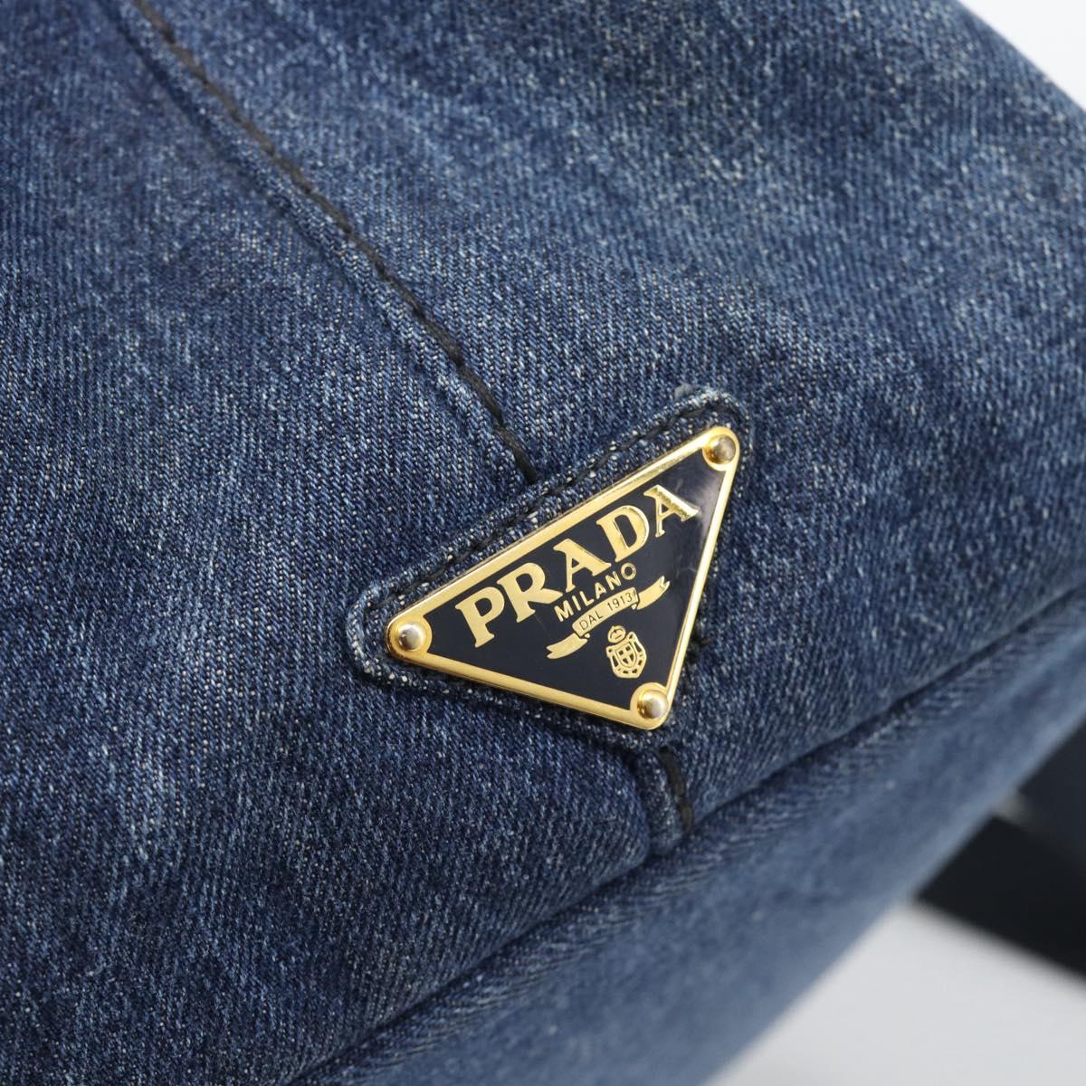 PRADA Canapa M Hand Bag Denim 2way Blue Gold Auth 194845V