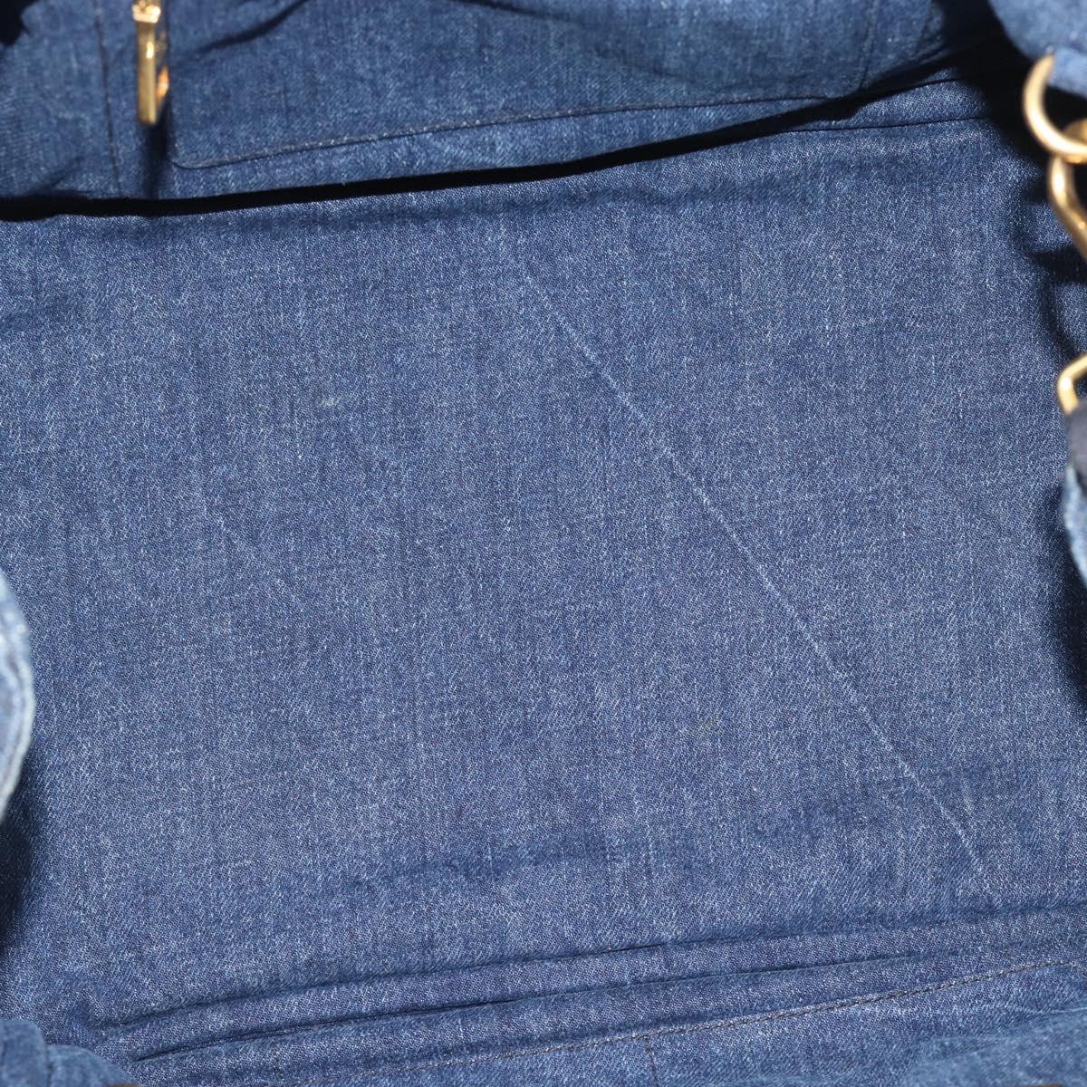 PRADA Canapa M Hand Bag Denim 2way Blue Gold Auth 194845V