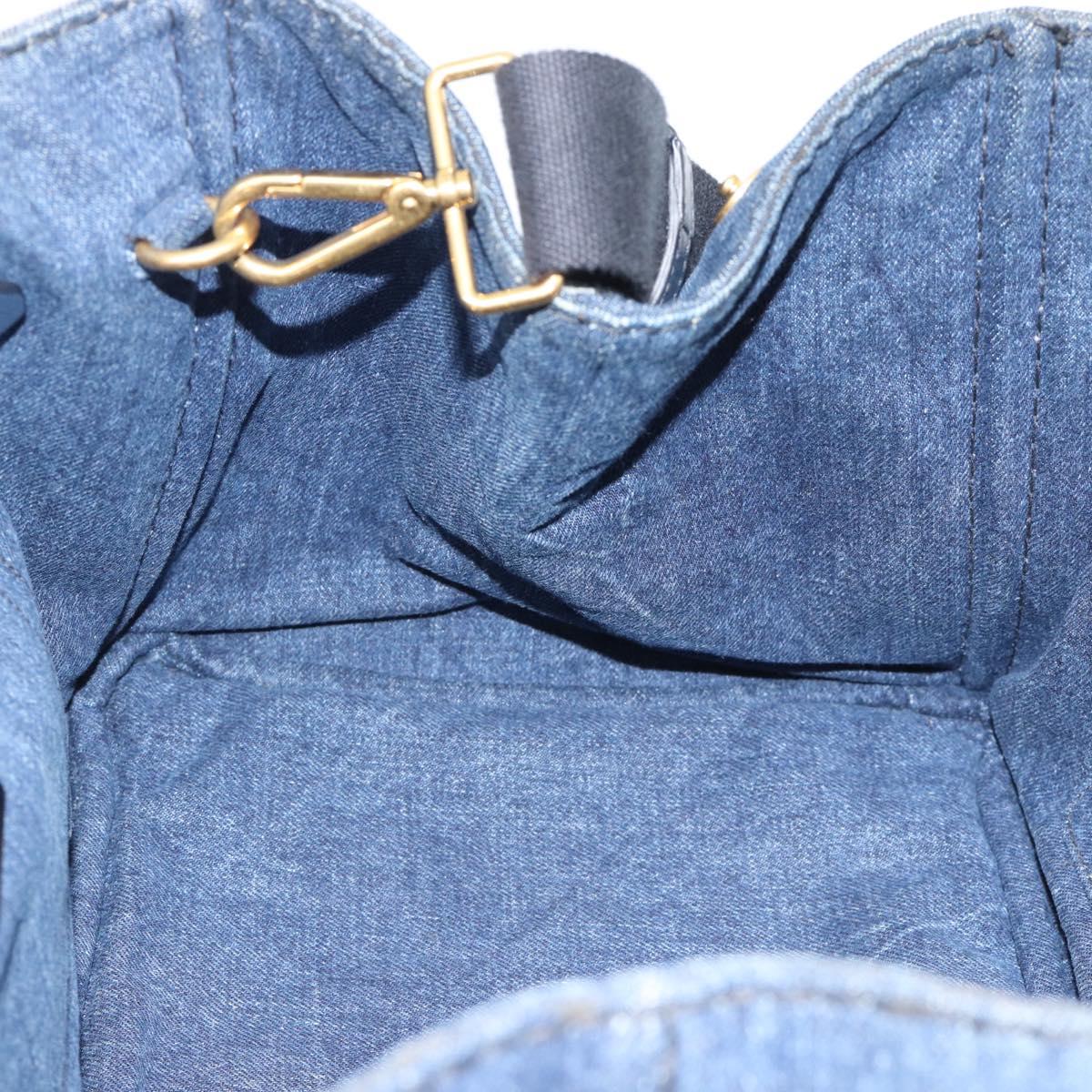PRADA Canapa M Hand Bag Denim 2way Blue Gold Auth 194845V