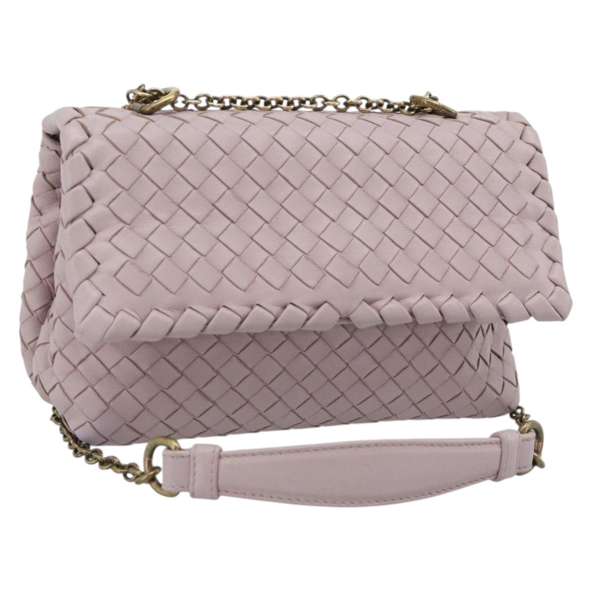BOTTEGA VENETA INTRECCIATO Chain Shoulder Bag Leather Pink Gold Auth 194846V