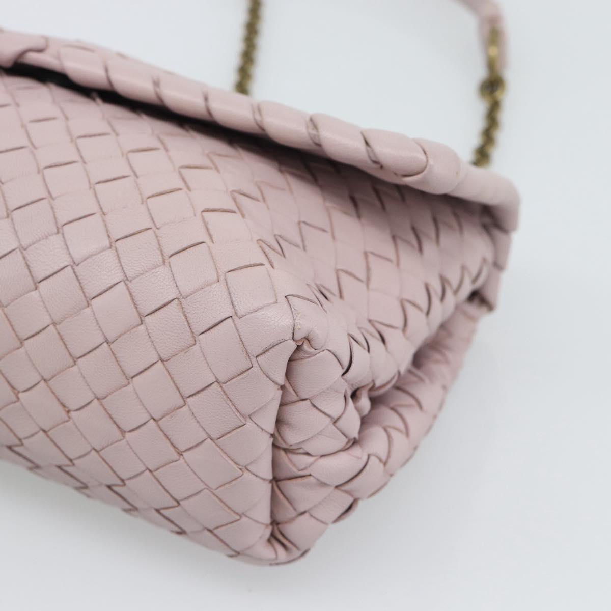 BOTTEGA VENETA INTRECCIATO Chain Shoulder Bag Leather Pink Gold Auth 194846V