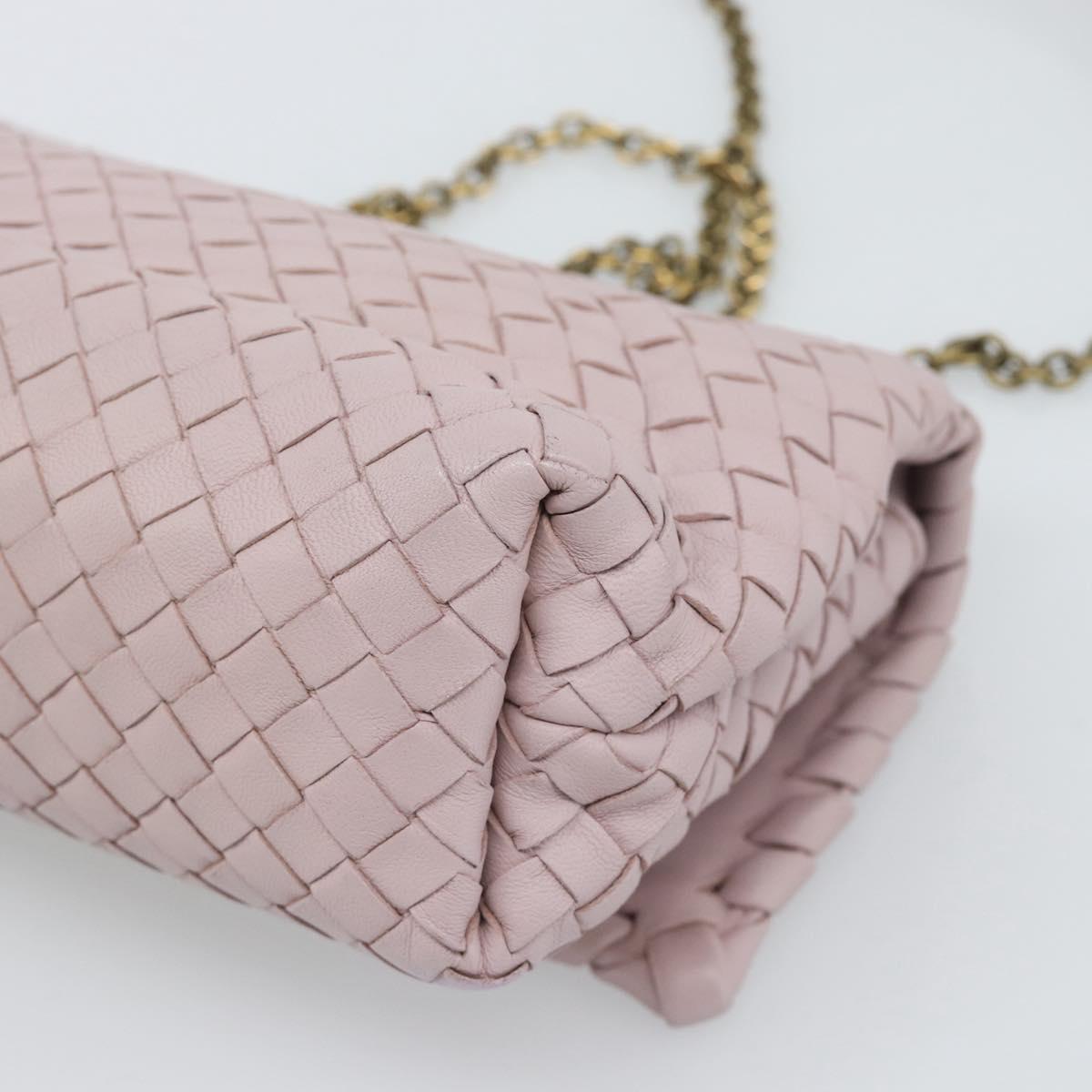 BOTTEGA VENETA INTRECCIATO Chain Shoulder Bag Leather Pink Gold Auth 194846V