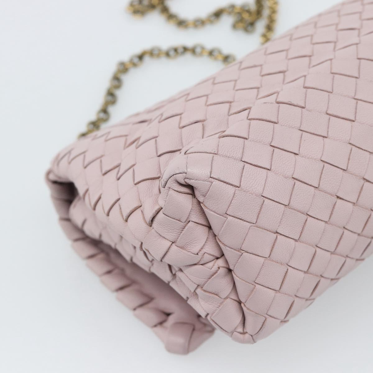 BOTTEGA VENETA INTRECCIATO Chain Shoulder Bag Leather Pink Gold Auth 194846V