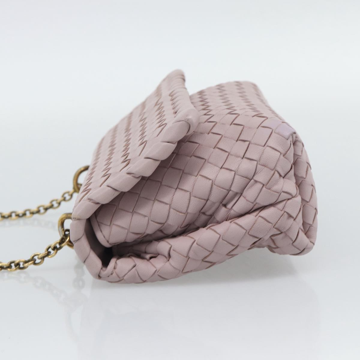 BOTTEGA VENETA INTRECCIATO Chain Shoulder Bag Leather Pink Gold Auth 194846V