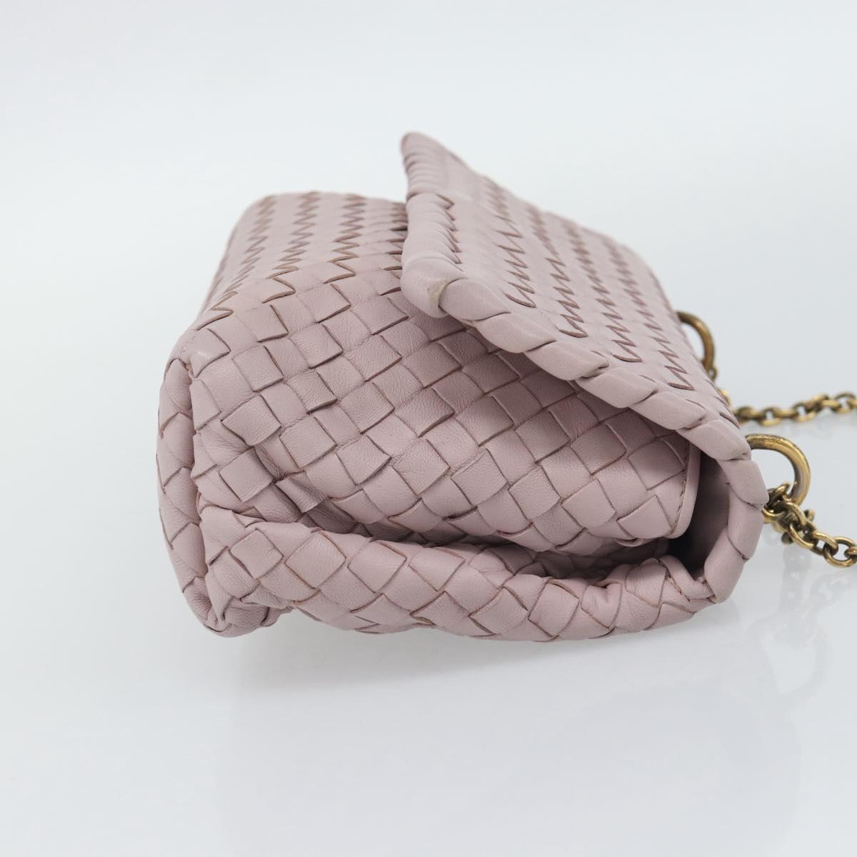 BOTTEGA VENETA INTRECCIATO Chain Shoulder Bag Leather Pink Gold Auth 194846V
