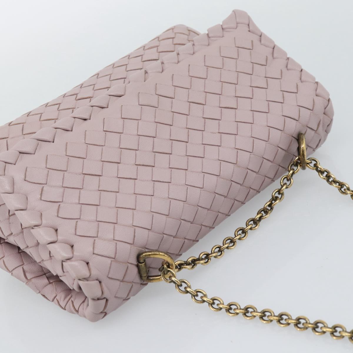 BOTTEGA VENETA INTRECCIATO Chain Shoulder Bag Leather Pink Gold Auth 194846V