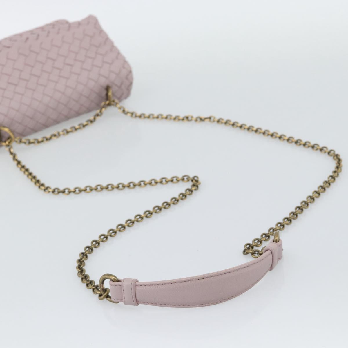 BOTTEGA VENETA INTRECCIATO Chain Shoulder Bag Leather Pink Gold Auth 194846V