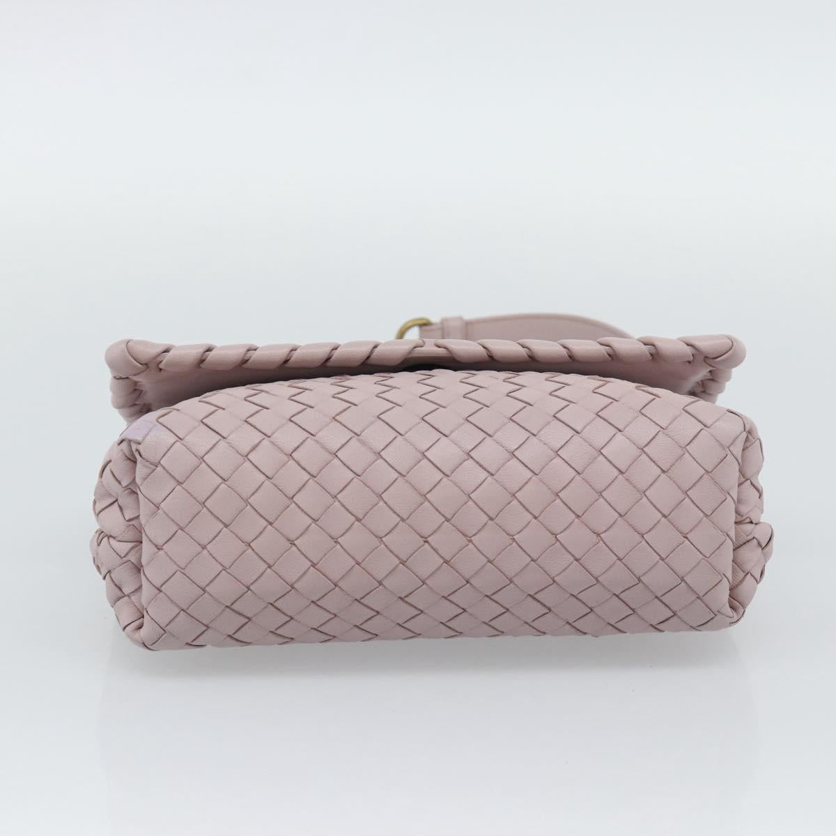 BOTTEGA VENETA INTRECCIATO Chain Shoulder Bag Leather Pink Gold Auth 194846V