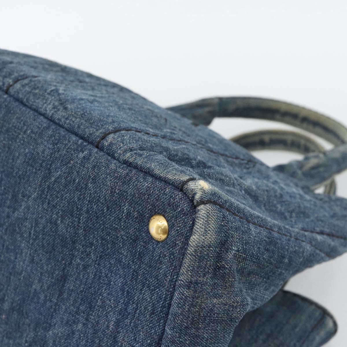 PRADA Canapa MM Hand Bag Denim Blue Gold Auth 194847