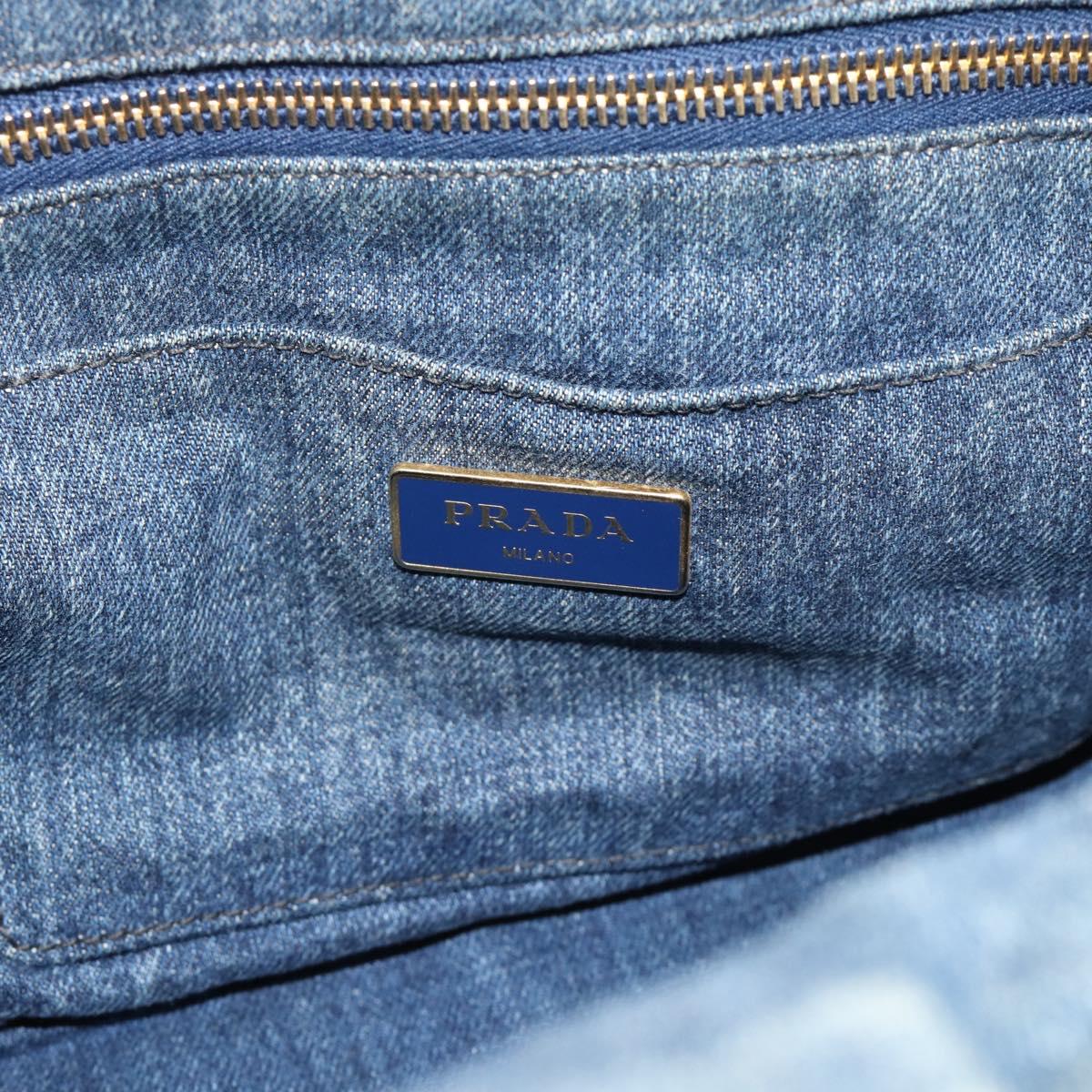 PRADA Canapa MM Hand Bag Denim Blue Gold Auth 194847