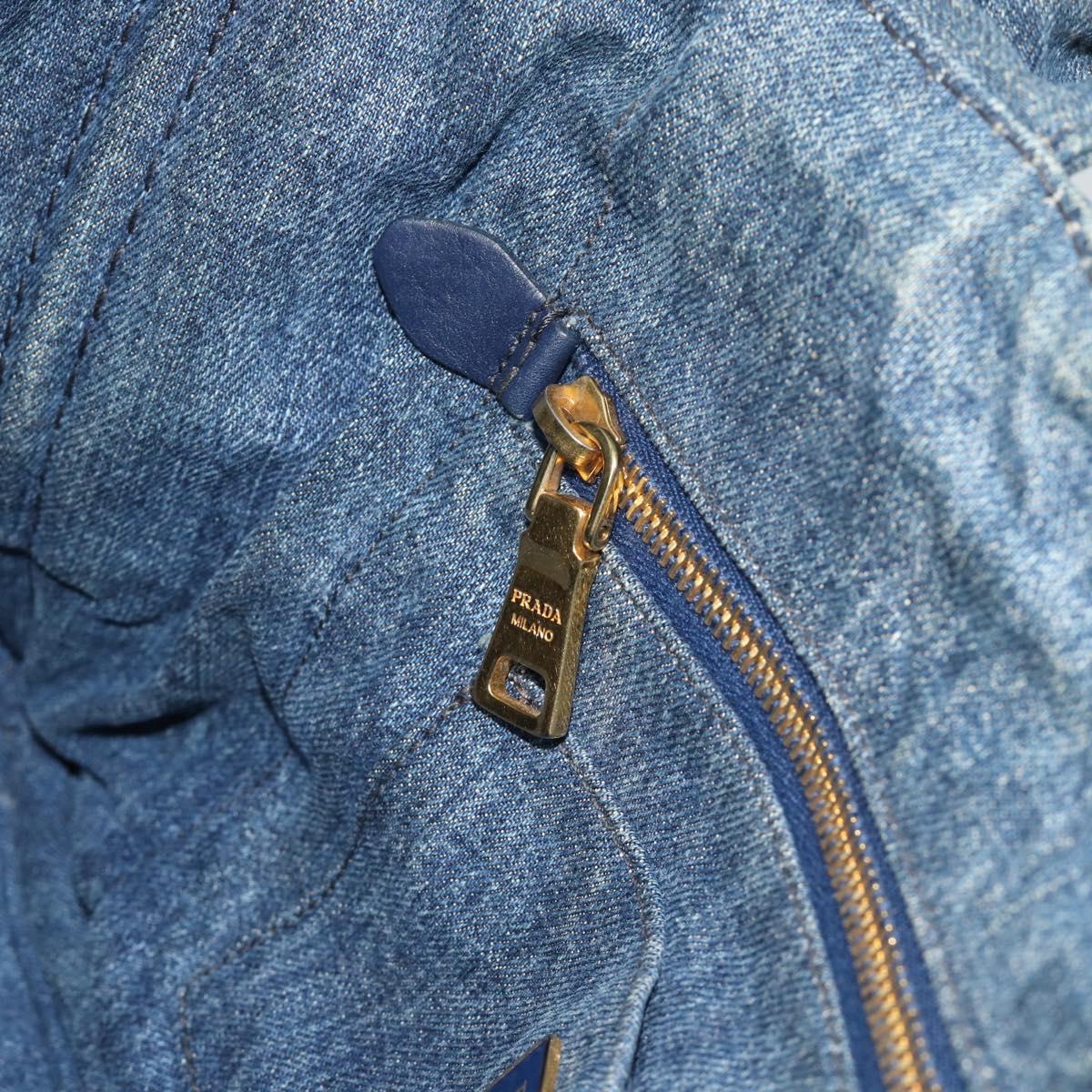 PRADA Canapa MM Hand Bag Denim Blue Gold Auth 194847