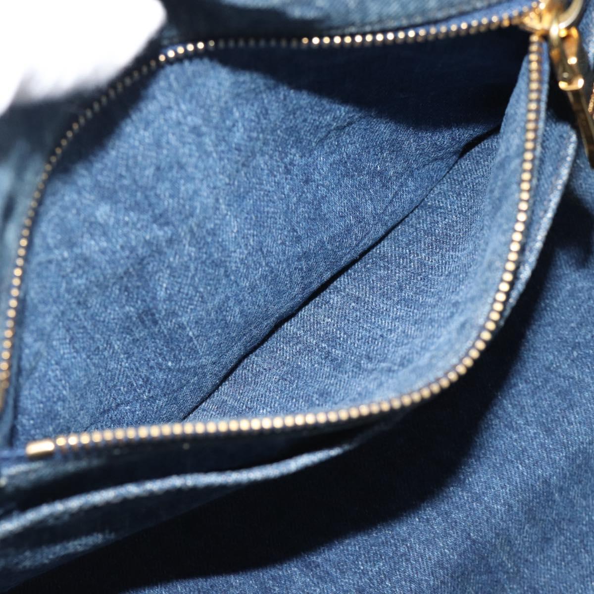 PRADA Canapa MM Hand Bag Denim Blue Gold Auth 194847
