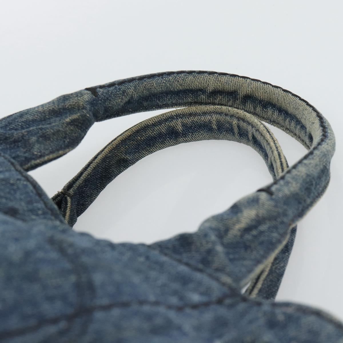 PRADA Canapa MM Hand Bag Denim Blue Gold Auth 194847