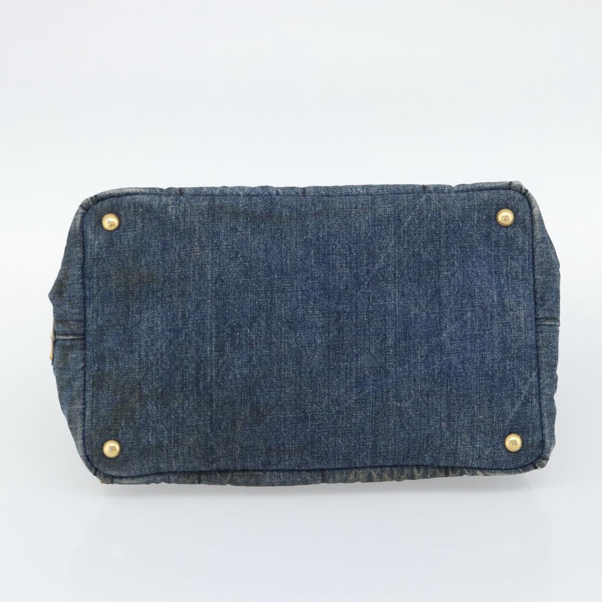 PRADA Canapa MM Hand Bag Denim Blue Gold Auth 194847