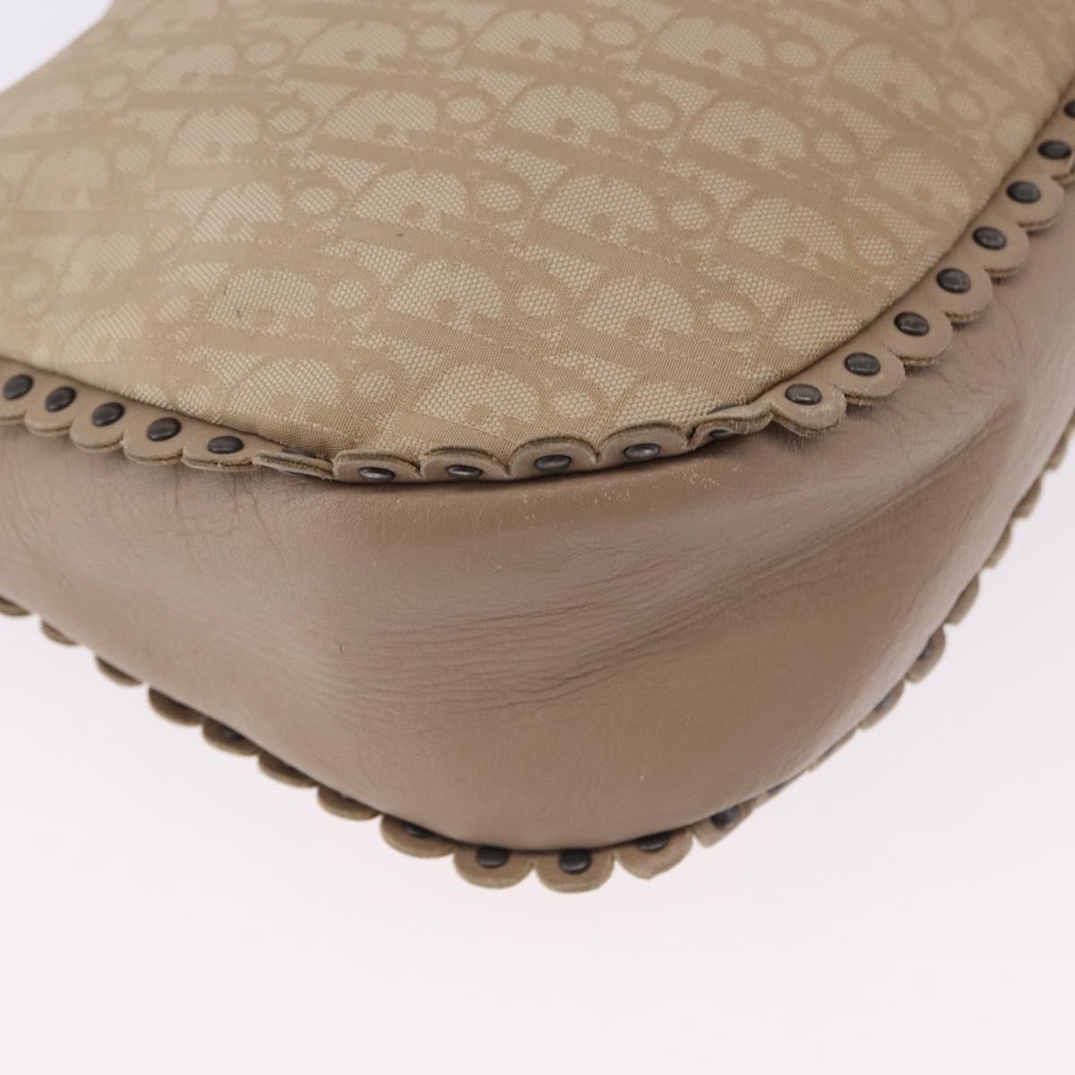 Christian Dior Trotter Canvas Shoulder Bag Beige Silver Auth 194850A
