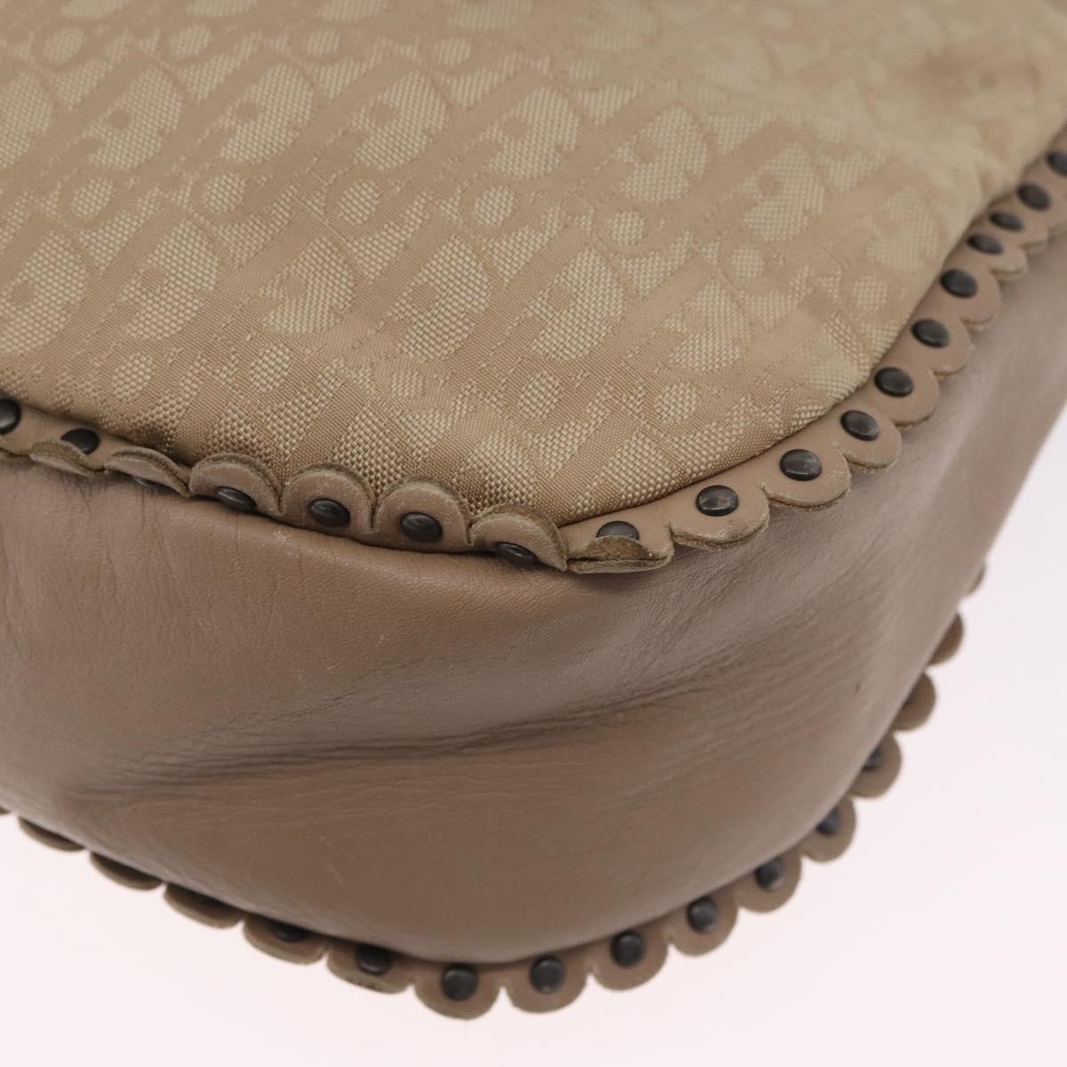 Christian Dior Trotter Canvas Shoulder Bag Beige Silver Auth 194850A